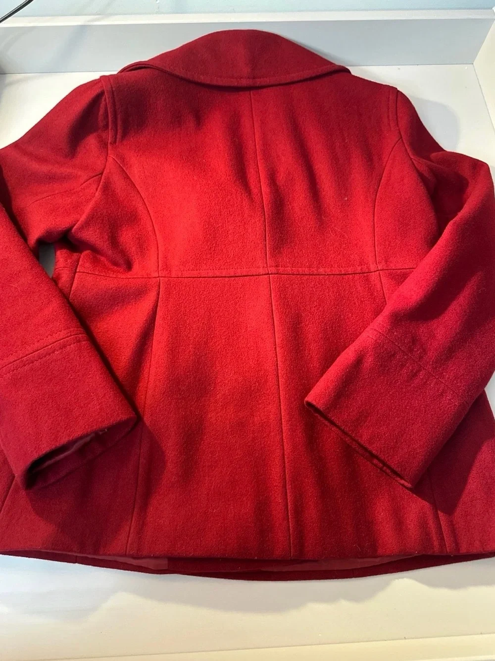 Michael Kors Red Double-Breasted Peacoat with Gold Buttons